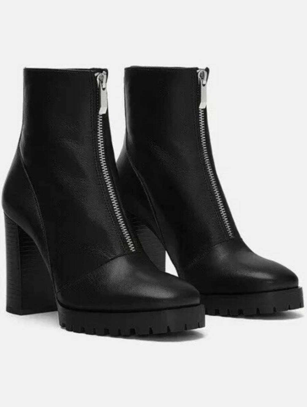 ZARA Front Zip Platform Ankle Leather Boots
